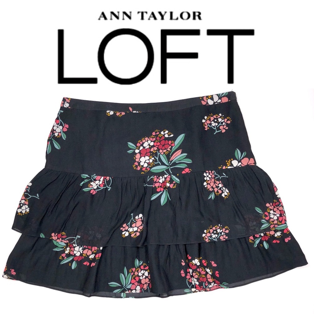 LOFT Floral Ruffle Tiered Skirt